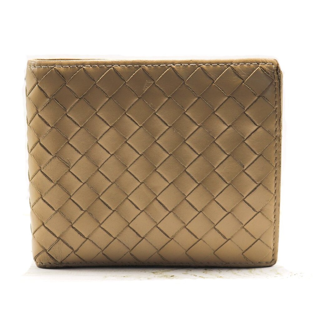 Bottega Veneta Intrecciato Bifold Wallet/Tan Leather/Coin Pocket/Made in Italy